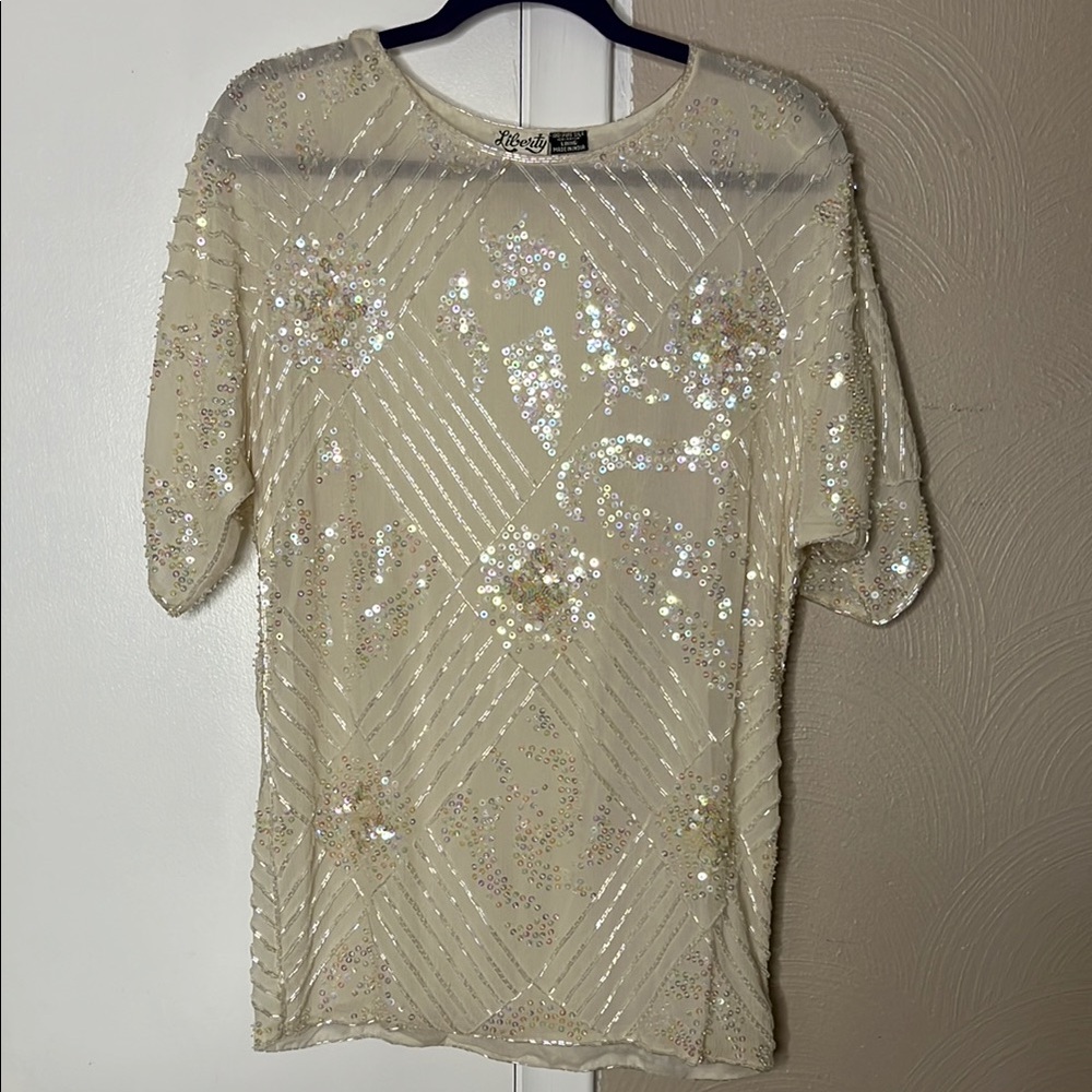 Vintage Silk Liberty Cream Sequin Blouse